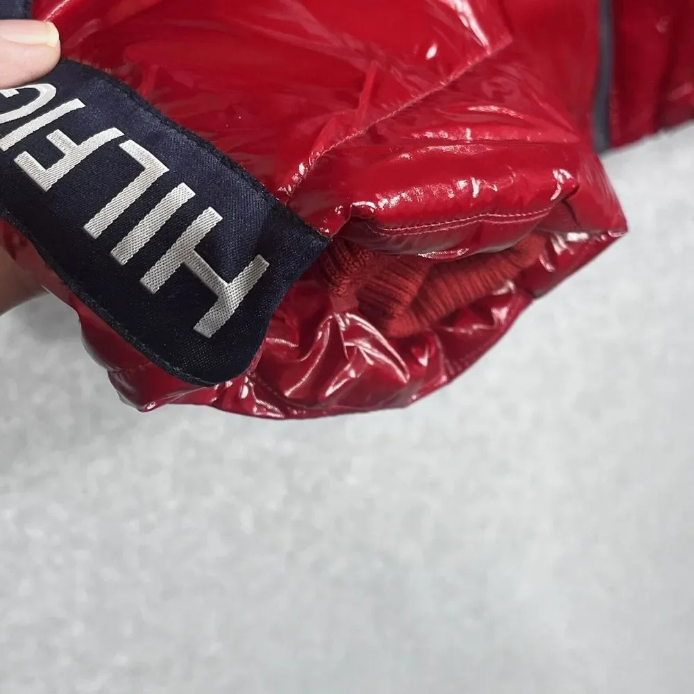 Tommy Hilfiger Girls Puffer Jacket 12/14‎ Lg Red High Shine Chevron Scarlet Logo